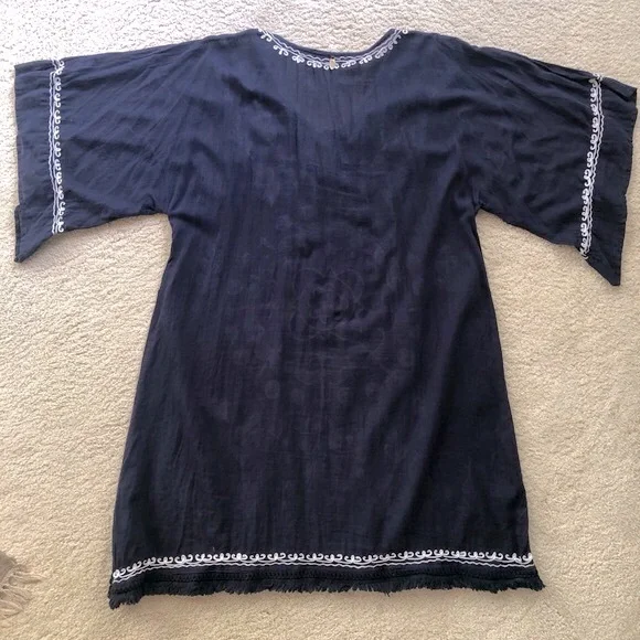 Very boho Ruby YaYa navy & white beach dress/cover up with braided embroidery - Picture 12 of 16